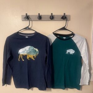 Old Navy Kids Long Sleeve Tees - Navy and Teal with Buffalo Graphics